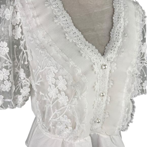 Alice Blue Lace Peplum V-Neck Blouse White XL New - Picture 6 of 13